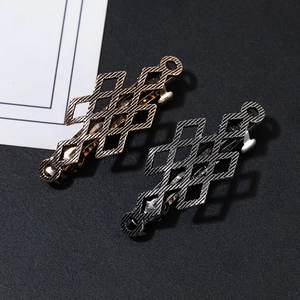 Minimalist geometric hollow metal hair clip set in gold and silver finish for women