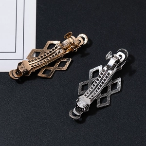 Set of gold and silver hollow geometric metal hair clips with luxury lattice design