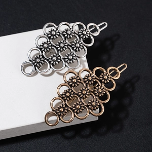 Retro hollow geometric flower hair clips in vintage silver and bronze finish