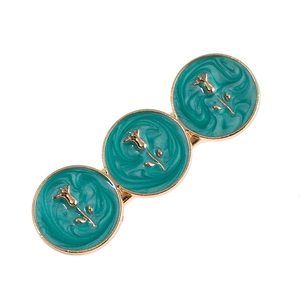 French vintage gold hair clip with green marble enamel circles and rose bud motifs