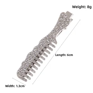 Barrette à cheveux peigne argentée avec strass, dimensions 6cm x 1,3cm, poids 8g