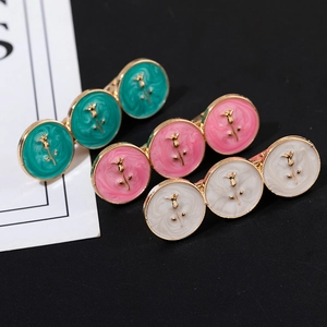 French vintage rose hair clips with round marble enamel in green, pink, and white