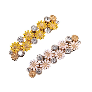 Barrettes à cheveux marguerite avec perles et cristaux sur base en métal doré