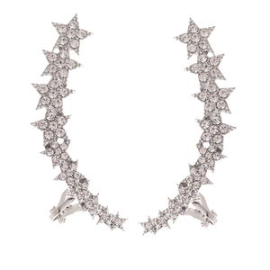 Detail view of silver star ear crawlers with sparkling rhinestones and gradient star design