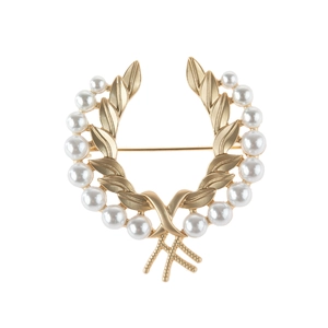 Elégante Broche en Alliage de Feuilles de Laurier et Künstliche Perles Or Argent Mat Badge de Feuillage pour Femme Mariage Banquet Fête