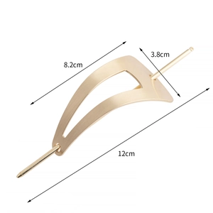 Detailed size map of gold hollow triangle hair pin with brushed metal finish for women