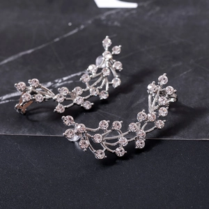 Detailed view of silver alloy grape cluster ear cuffs with sparkling rhinestone accents