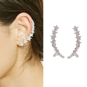 Sparkling Rhinestone Star Crawler Earrings Gold Silver Alloy Star Ear Cuffs Curved Ear Studs For Women Fashion Jewelry