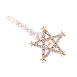 Hollow Star Artificial Pearl Rhinestone Hair Clip Elegant Alloy Pentagram Hairpin Fashion Hair Accessories For Women Wedding Party