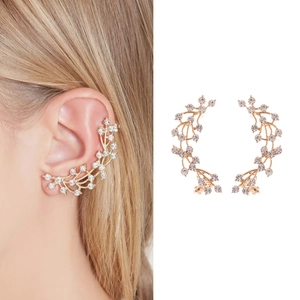 Alloy Rhinestone Grape Vine Ear Climbers Elegant Botanical Branch Cluster Ear Cuffs For Wedding Party Women Fashion Jewelry