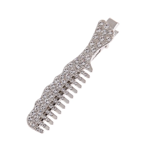 Barrette à cheveux en forme de peigne argenté sertie de strass brillants et pince