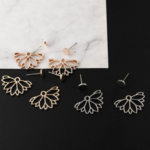 Elegant hollow lotus flower ear jacket set in rose gold and silver plated metal finish