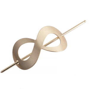 Brushed gold infinity symbol hair stick with minimalist metal hollow design for women