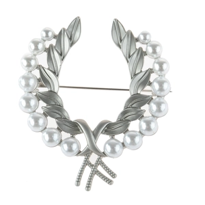 Broche couronne de blé argentée avec perles rondes pour accessoires de soirée