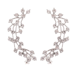 Sparkling rhinestone grape cluster ear cuffs in silver alloy for elegant women