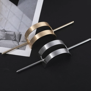 Minimalist matte gold and silver hollowed hair sticks with brushed metal texture finish