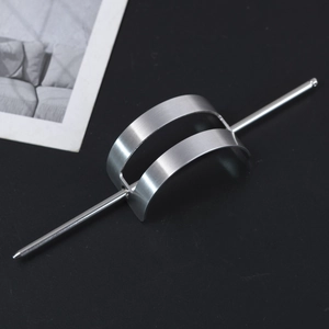 Brushed golden hollow rectangular metal hair pin with minimalist hair stick accessory