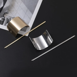 Minimalist square geometric U-shaped hair pin set in brushed gold and polished silver