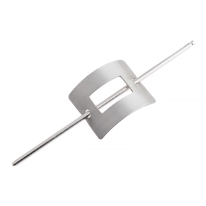Minimalist brushed silver hollow square hair pin with matte metal finish for women