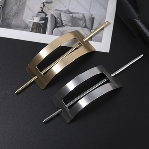 Brushed finish rectangle hollow metal hair pin set in gold and silver alloy styles