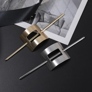 Set of minimalist gold and silver matte square hollow hair sticks with heart accents