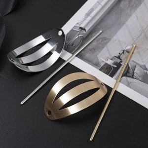 Set de pinces à cheveux ovales évidées en métal argenté poli et doré brossé chic