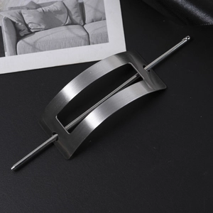 Minimalist silver metal hair pin with rectangular hollow design and brushed finish texture