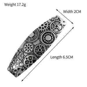 Vintage steampunk gear pattern hair clip in antique silver finish for women's style