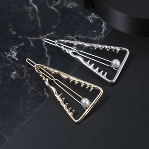 Lot de pinces à cheveux triangle évidé style européen en doré et argenté avec perles blanches