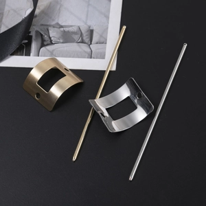 Minimalist geometric hollow square hair stick set in brushed gold and silver finishes