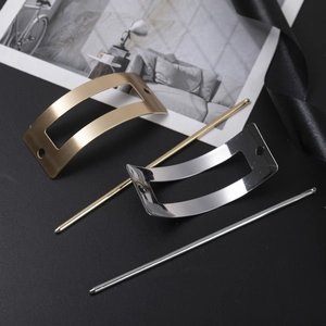 Minimalist rectangular hollow alloy hair pins in brushed gold and polished silver finish