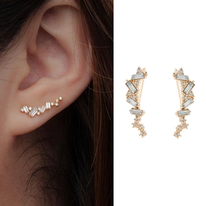 Boucles d'Oreilles Ear Climber en Alliage avec Strass Baguette Rectangle Boucles d'Oreilles Crawler Géométriques Bijoux Électroplaqués pour Femme Mariage Banquet