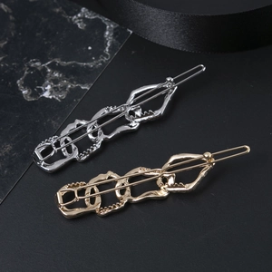 Minimalist geometric chain hair clips in polished gold and silver finish for women