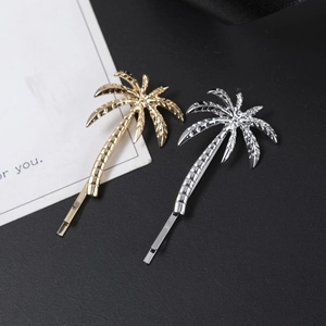 Creative palm tree alloy hair clips in gold and silver finishes for women