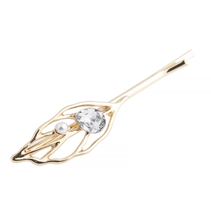 Barrette à Cheveux en Alliage Feuille Creuse Strass Fausse Künstliche Perle Ornée Plaqué Or Argent Élégante Épingle à Cheveux Accessoires Femmes