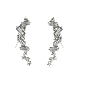 Boucles d'oreilles grimpantes en argent avec cristaux baguette et zircons ronds