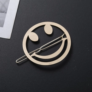 Pince à cheveux minimaliste en alliage doré champagne avec motif smiley ajouré