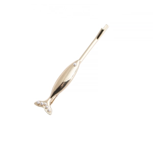 Elegant gold fish-shaped metal hair clip with delicate pearl accents for women