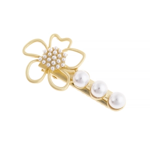 Pinza para el Cabello de Aleación Dorada Elegante con Flores y Perlas Artificiales de Imitación para Mujer Estilo Retro Francés Calado Accesorios de Fiesta