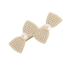 Eleganter Gold Legierung Schleifen Haarclip Weiße Kunstperlen Krokodilklemme Für Damen Hochzeit Bankett Party Haarschmuck