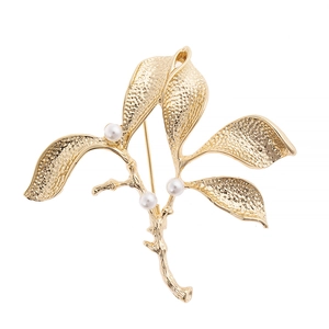Vintage Leaf Tree Branch Brooch Gold Silver Plated Alloy Faux Artificial Pearl Zircon Pin For Women Wedding Banquet Jewelry Accessories