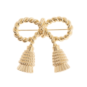 Vintage Alloy Bowknot Tassel Brooch For Women High End Electroplated Rope Texture Bow Brooch Pin Fashion Commuting Clothing Accessory