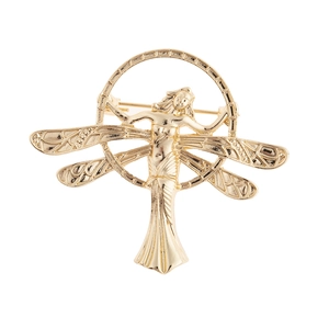 Vintage Art Nouveau Angel Wings Fairy Brooch For Women Matte Gold Hollow Design Alloy Metal Pin Jewelry Accessory