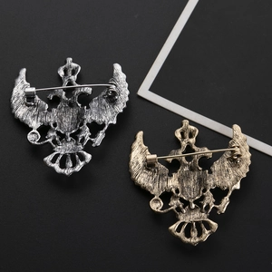 Spille a forma di aquila a due teste vintage in lega, finiture oro antico e argento