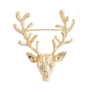 Broche Tête de Cerf en Alliage Mode Européenne et Américaine Vintage Texture Martelée Boucle d'Écharpe en Métal Or Argent Épingle Femme