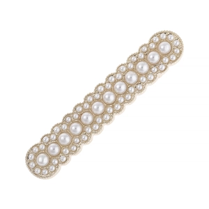 Elegant Alloy Artificial Pearl Hair Clip For Women French Vintage Gold Plated Scalloped Edge Rectangle Artificial Pearl Barrette Jewelry Accessory