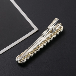 Elegant rectangle pearl hair clip with silver metal finish and Korea engraved stamp
