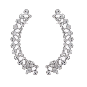 Elegant silver geometric earrings with curved rhinestone pearls for a stylish look