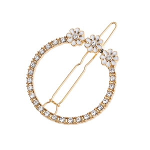 Barrette À Cheveux Circulaire Élégante En Alliage Avec Strass Et Fleurs En Émail Pour Femmes Accessoire Floral Or Argent Quotidien