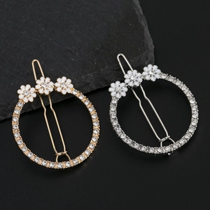 Lot de barrettes à fleurs en strass avec marguerites blanches en fini doré et argenté